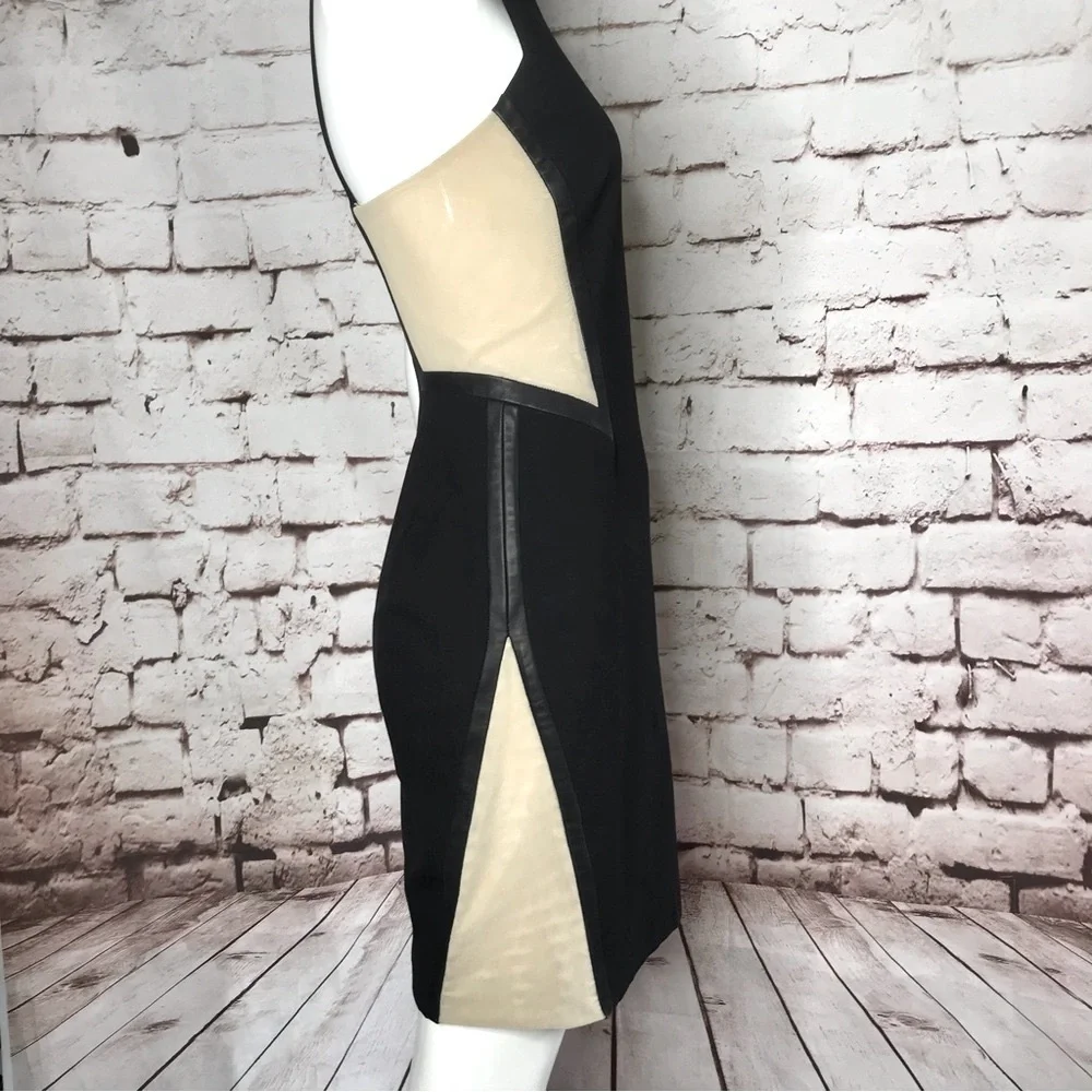 RAG & BONE Piper Leather Trim Mesh Panels Mini Sheath Dress Black and Tan Size 2 - Picture 5 of 16